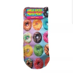 Cake Donut Ankle Socks Women's No Show Short Purple Blue Ombre Sprinkles Bin3